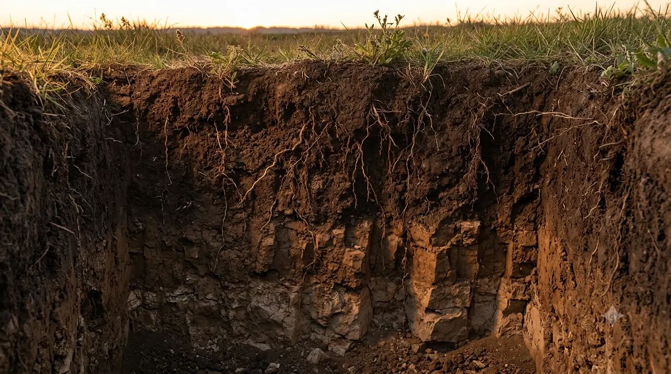Large-scale commercial field at sunrise