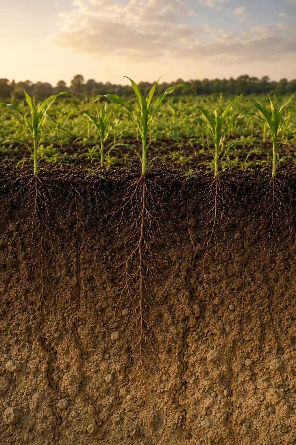 Sunrise over a healthy, productive field
